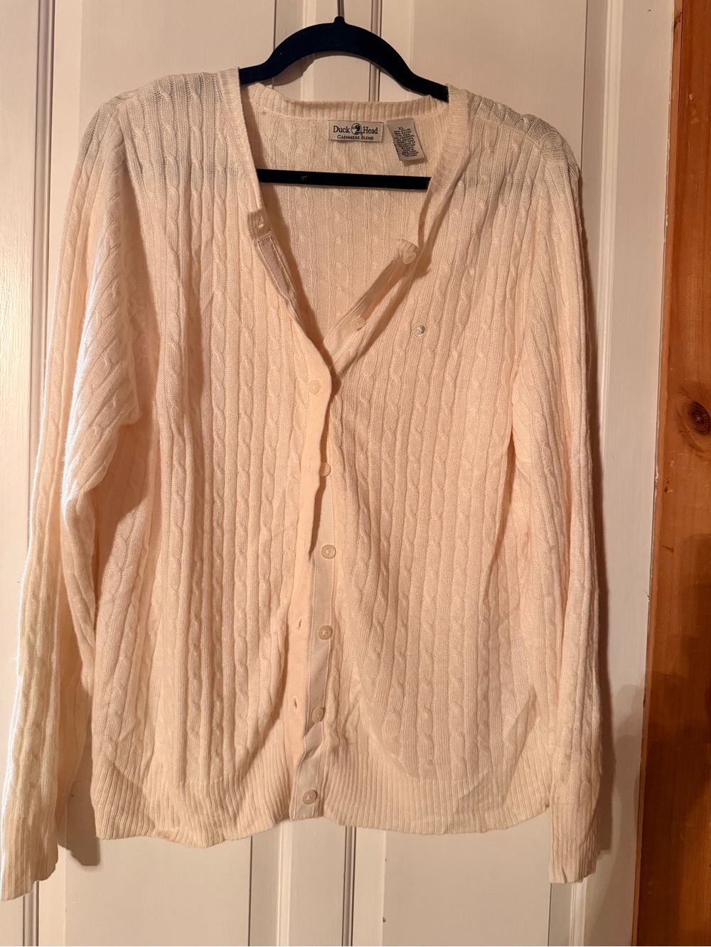 Duck Head Cashmere Blend Cream Cable-Knit Button Cardigan Sweater
